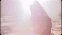 a woman with long hair is standing in front of the sun
