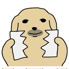 a cartoon dog is holding two pieces of paper in its paws