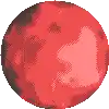 a pixel art drawing of a red planet with a black border .