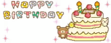 a pixel art illustration of a happy birthday cake