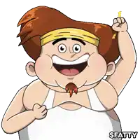 a cartoon of a fat man wearing a headband with the word fatty underneath