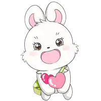 a cartoon of a white rabbit with a backpack that says bb on it