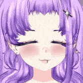 a girl with purple hair has a star on her head