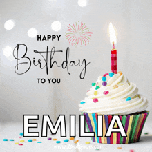 a birthday card for emilia with a cupcake