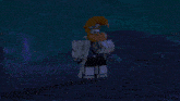 a person in a white cape stands in front of a red block