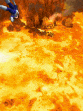 a cartoon character is flying through a volcano