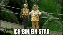 a man and a woman are standing on a bridge with the words ich bin ein star on the bottom