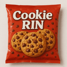 a red bag of cookie rin cookies with chocolate chips
