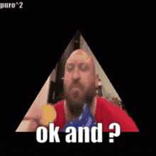 a pyramid with a picture of a man and the words ok and ? on it .
