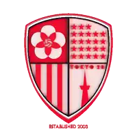 a red and white shield with the words tokyo 23 established 2003