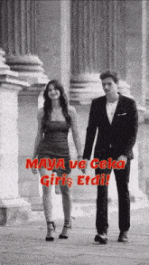 a black and white photo of a man and a woman holding hands with the caption maya ve ceka