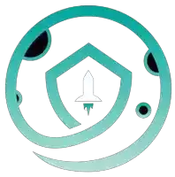 a logo with a shield and a rocket in it
