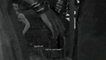 a video game character named sephiroth talks to another character
