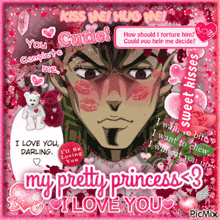 a picture of a man with kisses on his face and the words kiss me hug me