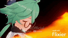 a picture of a girl with green hair and glasses is made by flixier