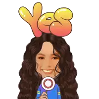 a cartoon of a woman holding a sign that says yes