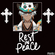 a picture of a man with a cowboy hat and the words rest in peace