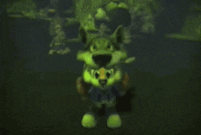 a cartoon wolf is standing in a dark room looking at the camera