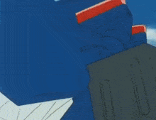 a cartoon character is wearing a blue and yellow uniform and holding a piece of paper in his hand .