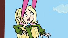 a cartoon drawing of a girl with blonde hair