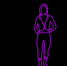 a drawing of a person in a purple costume on a black background