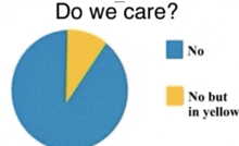 a pie chart that says do we care and no but in yellow