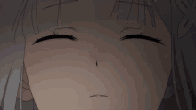 a close up of a anime girl with purple eyes