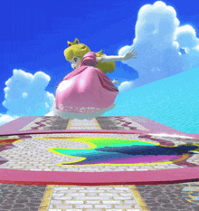 princess peach is flying through the air in a video game scene