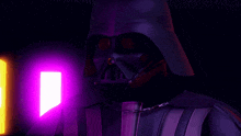 darth vader with a purple light coming out of his mouth