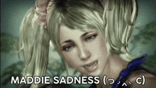 a picture of a girl with the words maddie sadness below her