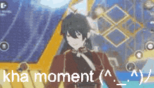 a cartoon character is standing in front of a screen that says ' kha moment ' on it
