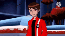 ben 10 from ben 10 is wearing a red jacket with the number 10 on it
