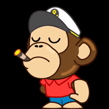 a cartoon monkey wearing a captain hat smoking a cigar