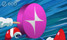 a pink circle with a white star on it and the word eco on the bottom right