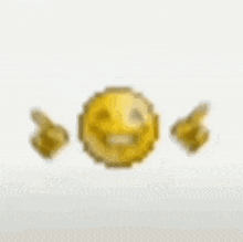 a pixelated smiley face with three fingers pointing at it