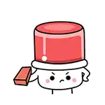 a cartoon illustration of a marshmallow wearing a red top hat and holding a brick .