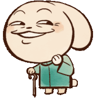 a cartoon drawing of a rabbit with a cane smiling
