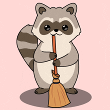 a cartoon of a raccoon holding a broom in its paws