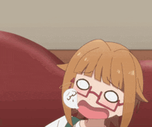 a girl wearing glasses is making a funny face