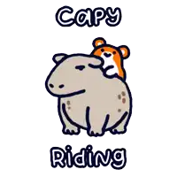 a cartoon drawing of a capybara with a bear on its back