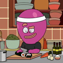 a cartoon of a person cutting vegetables with a knife