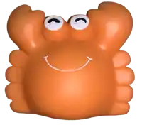 an orange crab with white eyes and a smile on it 's face