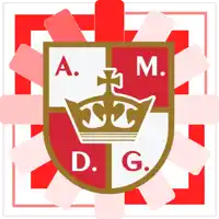 a shield with a crown and the letters a m and d.g.