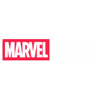 a red marvel logo on a white background .