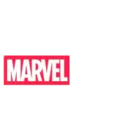 a red marvel logo on a white background .