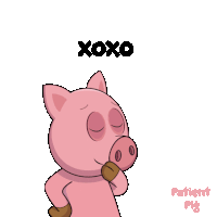 a cartoon pig is blowing a kiss with the words xoxo behind it