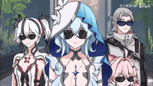a group of anime characters standing next to each other with one wearing sunglasses and the word bilibili on the bottom