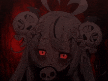 a drawing of a girl with red eyes and a skull on her neck