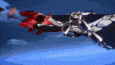 a cartoon drawing of a robot flying through the air