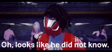a cartoon of a man in a spiderman suit with the words oh looks like he did not know .